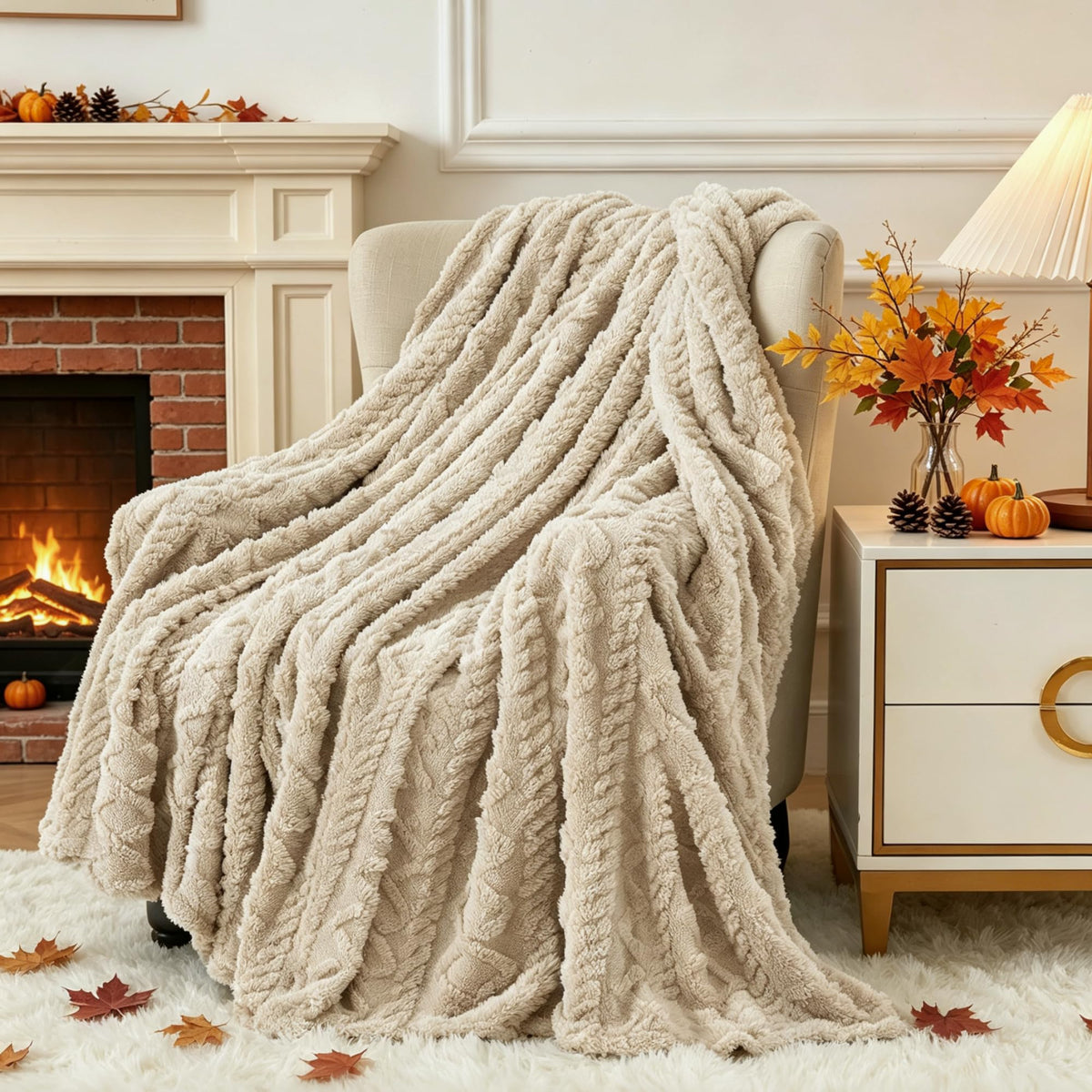 Fleece Throw Blanket for Couch, Fall Boho Blankets,50"x60" Khaki Lightweight Fuzzy Throw,Warm Gift for Women,Christmas,Housewarming,Soft Aesthetic Home Decor for Bedroom Sofa,All-Season Use
