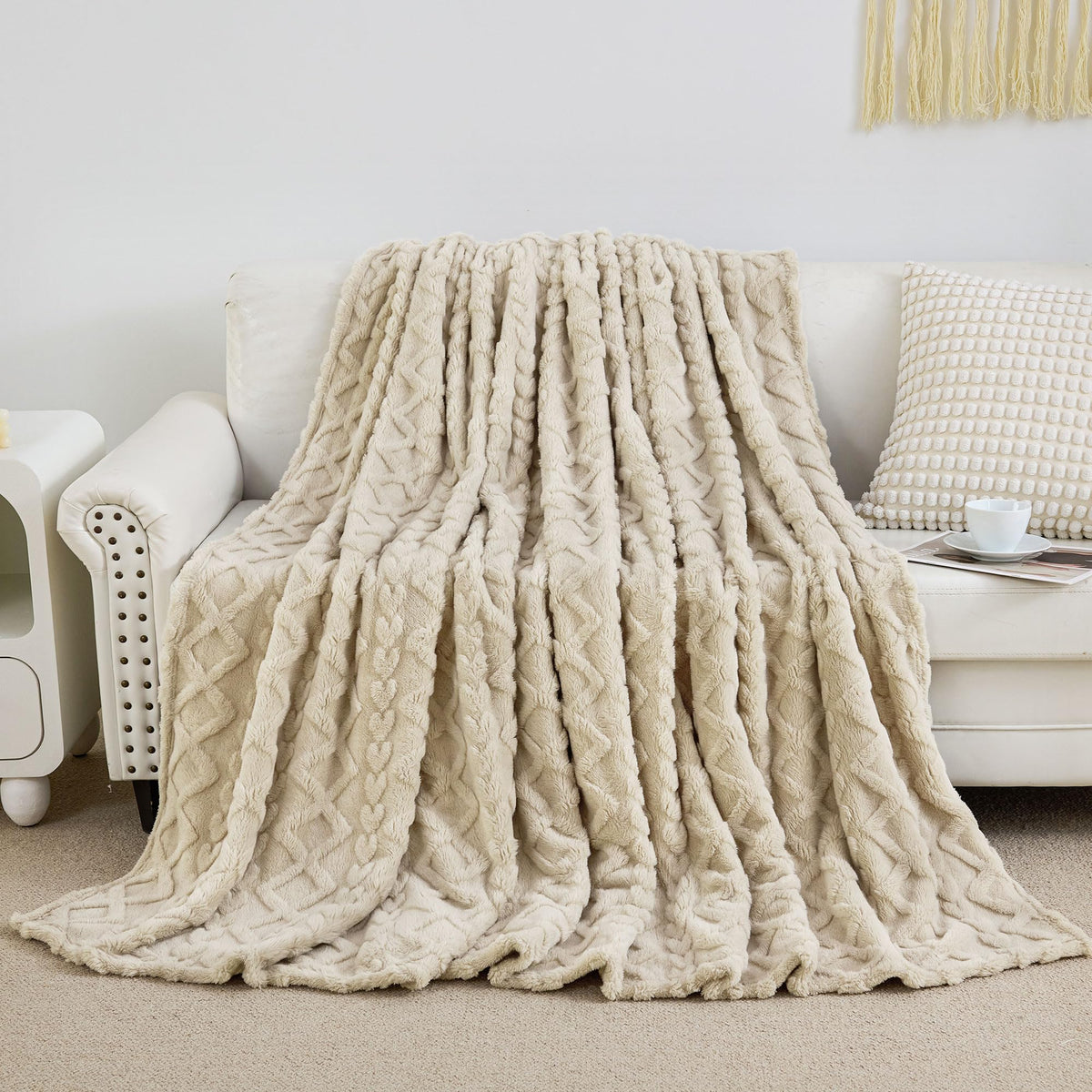 Fleece Throw Blanket for Couch, Fall Boho Blankets,50"x60" Khaki Lightweight Fuzzy Throw,Warm Gift for Women,Christmas,Housewarming,Soft Aesthetic Home Decor for Bedroom Sofa,All-Season Use